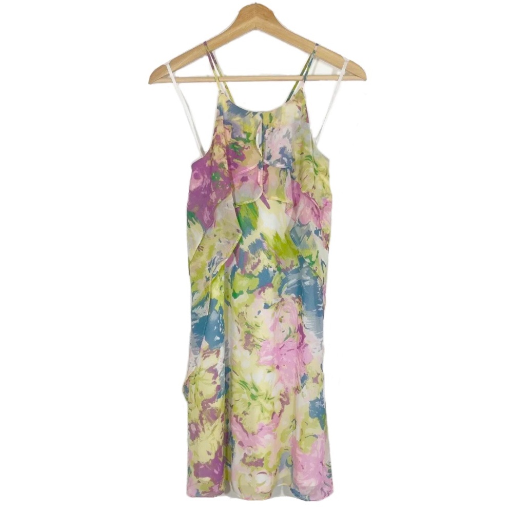NWT BCBGMaxAzria Multicolor Cocktail Mini Dress Ruffle Sleeveless Sz XS
